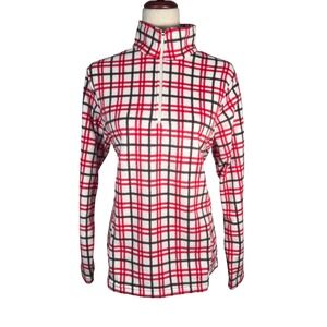 Lands End Fleece Quarter Zip Plaid Pullover Womens Size M Red Black White NWT
